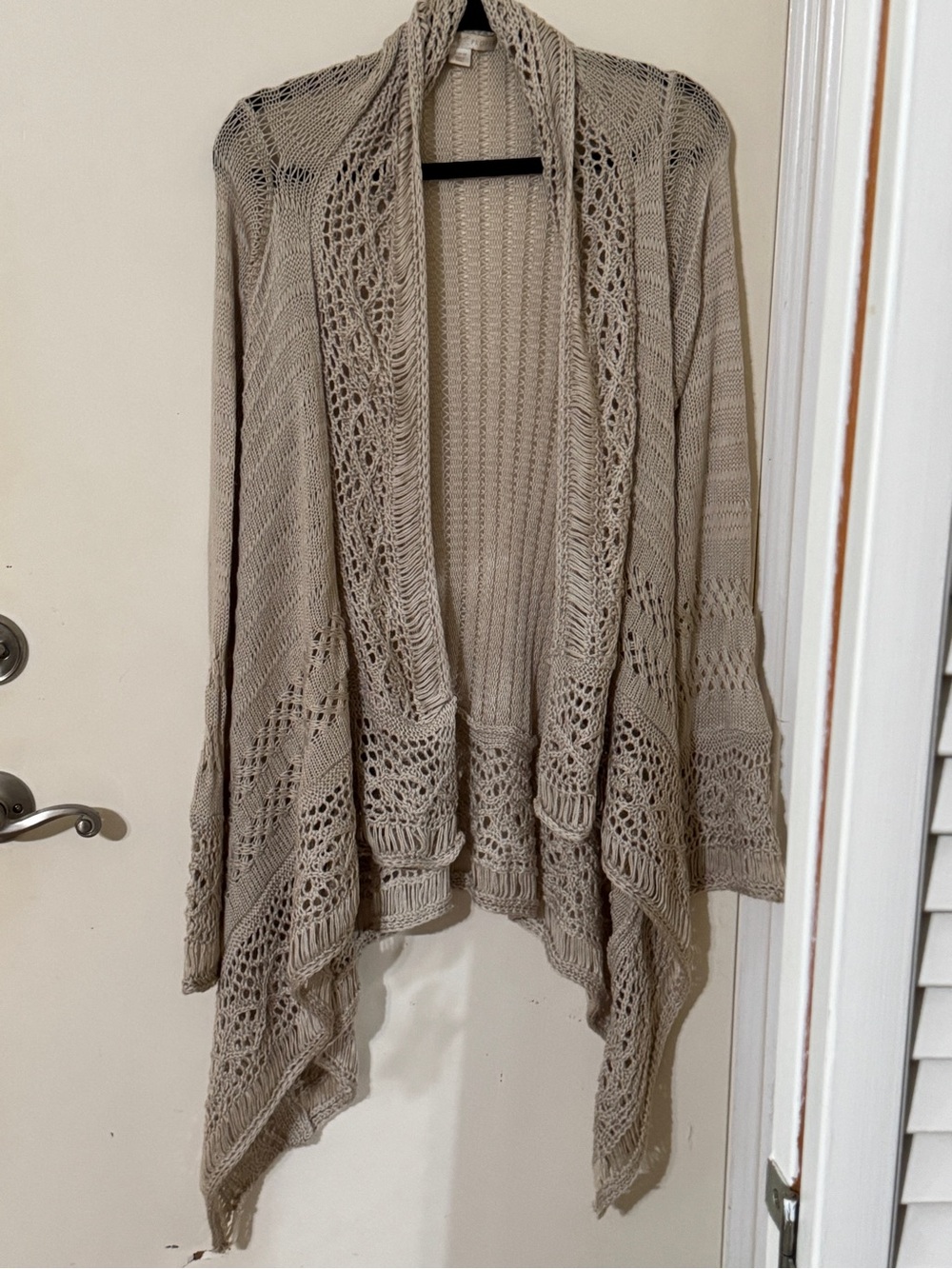 Boston Proper Taupe Open-Knit Draped Cardigan